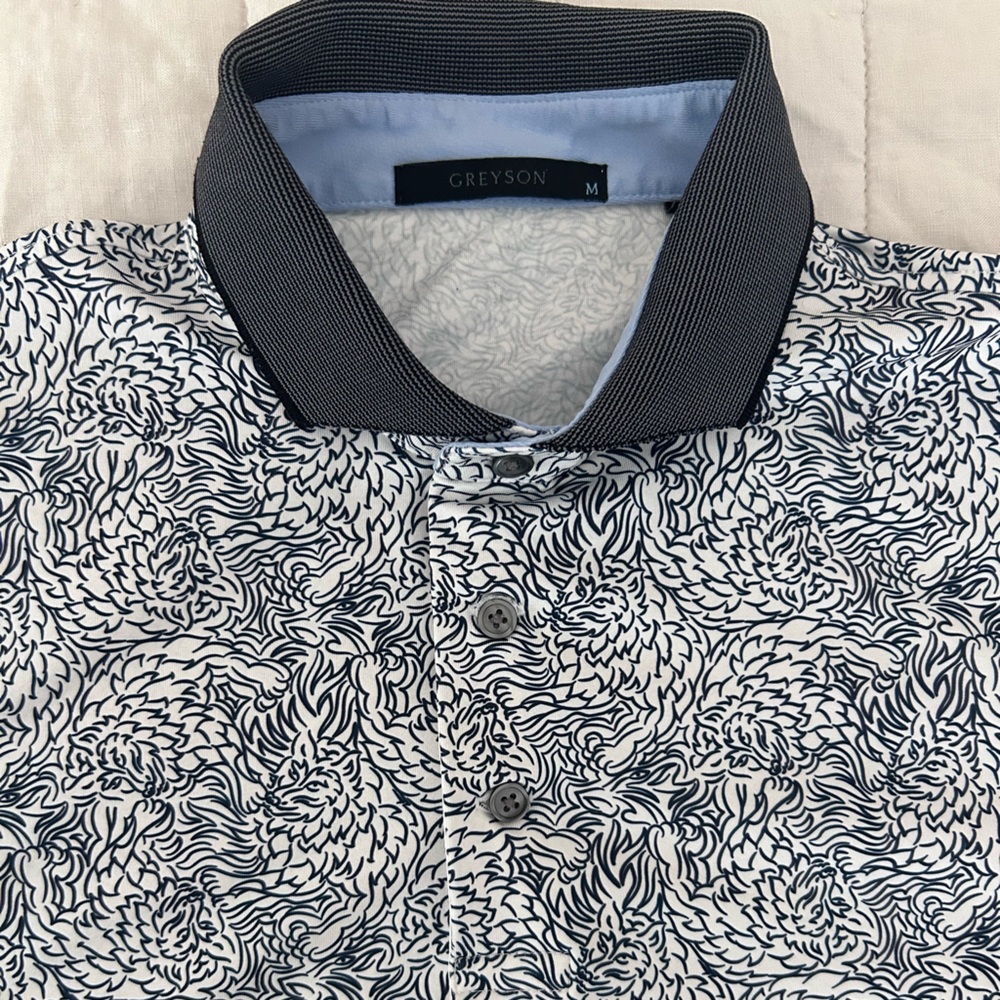 Greyson Navy and White Wolf Patterned Men's Shirt